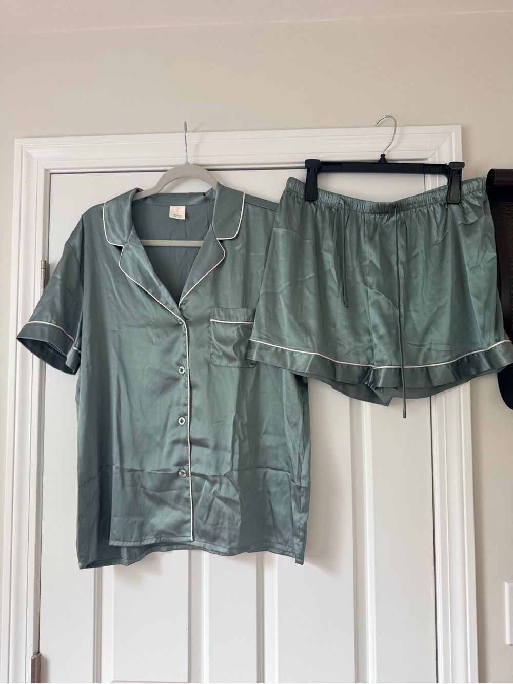 Satin Short Sleeve Pajama Set in Sage Green